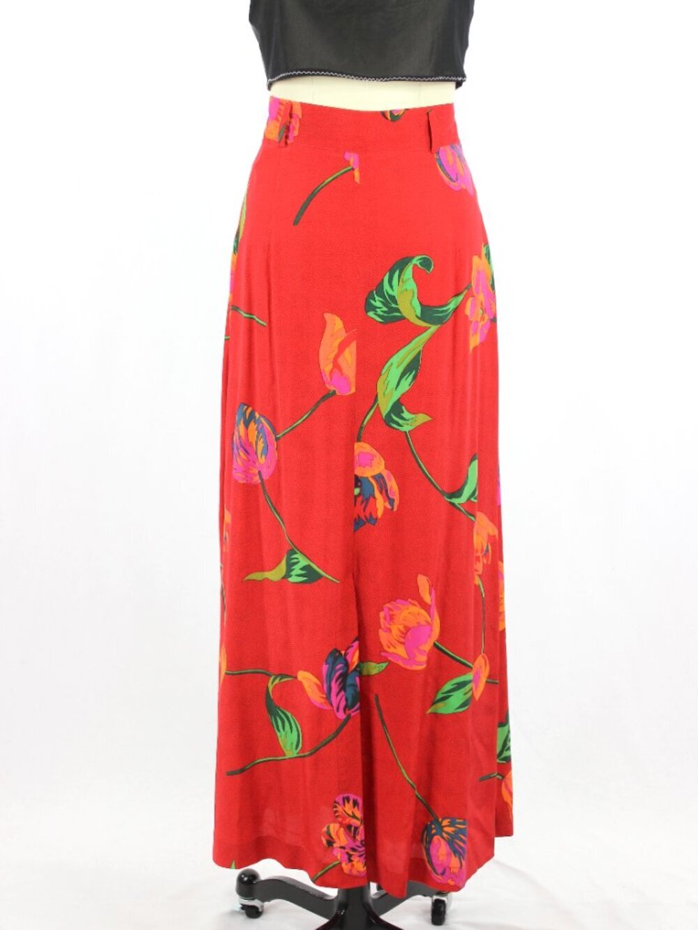 Vintage 80's MONDI Red Floral ViscosePleated A-Line Midi Skirt, Size 18 - Picture 4 of 14